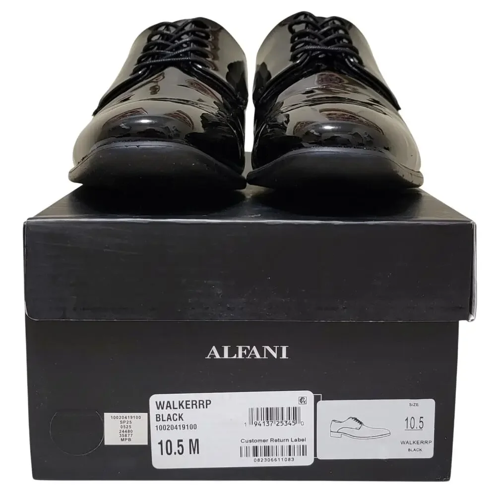 Alfani Walkerr Plain Toe Derby Oxfords Size US 10.5M Black Patent Faux Leather
